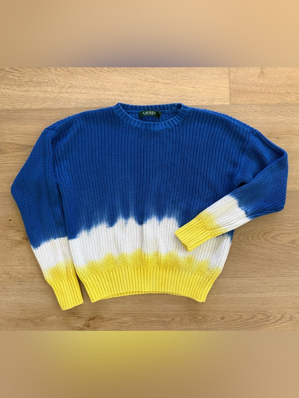 Lauren Ralph Lauren Dip Dye Cotton Sweater Blue White Yellow SP
